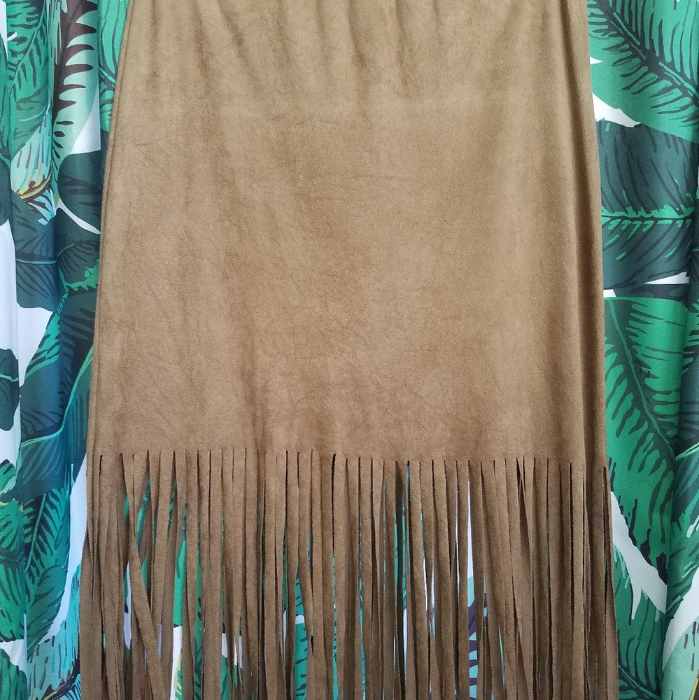 Faux Suede Fringe Skirt